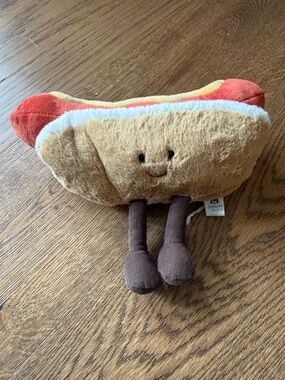 Jellycat Plush Hot Dog with Smiling Face - Brown, Red, Yellow